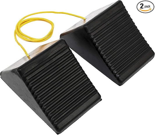 MaxxHaul 50012 Rubber Wheel Chock With Rope - 8" x 5" x 4" - 2 pack,