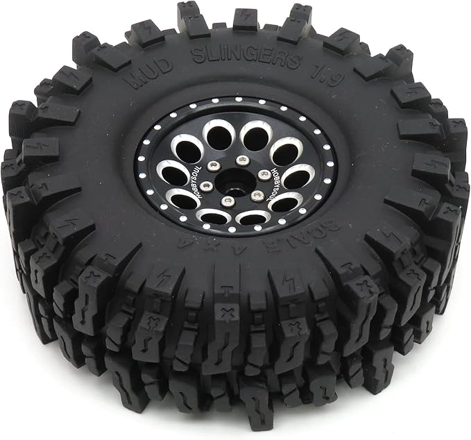 HOBBYSOUL 1.9 Beadlock Wheels and Tires Set 120mm Soft Sticky Mud slingers 1.9 Tires Wheels Black Rims for 1/10 rc Crawler Traxxas TRX4 Axial SCX10, (4 Pack)