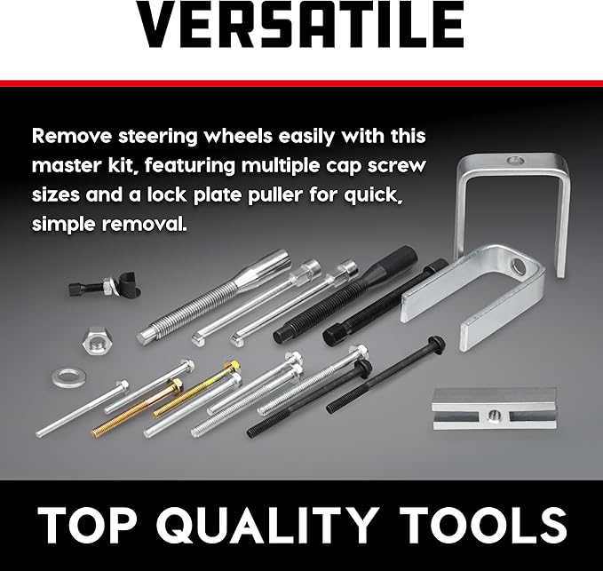 Powerbuilt Master Steering Wheel and Lock Plate Puller Kit, Foreign and Domestic Vehicles, 16 Piece Car Repair Tool Set - 648748
