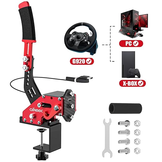 aikeec USB Handbrake Clamp for PC Sim Racing Games G25 G27 G29 T500 FANATECOSW DIRT RALLY Windows (Red, XBOX)