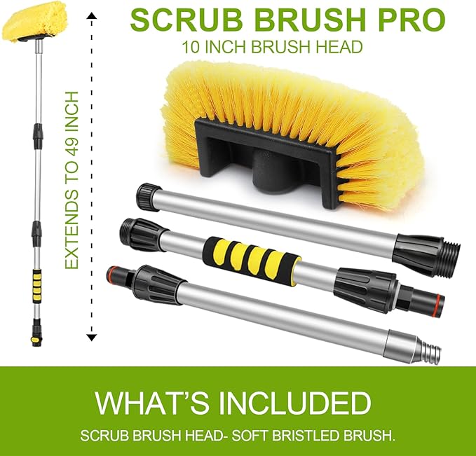 Anyyion 49inch Car Wash Brush with 10 Inch Soft Bristle, On/Off Switch for Car Truck Boat Washing Brush, Perfect for Cleaning House Siding, Auto Cars, Trucks, SUV, RV, Floors and More!