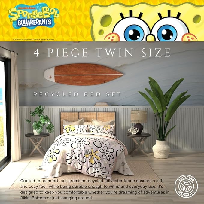 Collectibles Spongebob Squarepants Jellyfish Recycled Bedding 4 Piece Super Soft Reversible Comforter and Sheet Set, Twin, (100% Official Licensed Product) by Franco