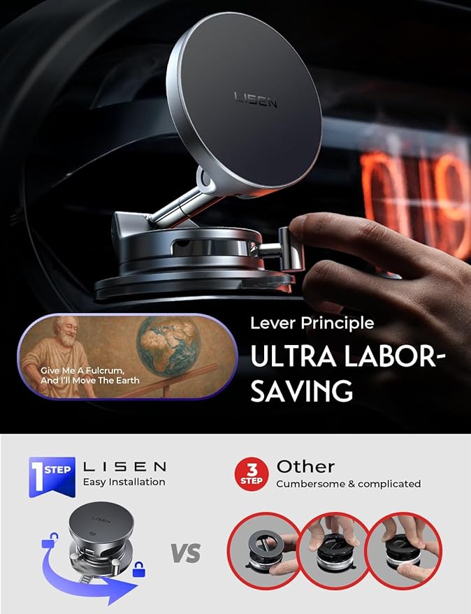 LISEN for 15W Magsafe Car Mount Charger, Magnetic Phone Holders for Your Car, Magnetic Wireless Car Charger, Suction Phone Mount for Car Accessories for Truck Jeep for iPhone 17 Pro Max 16 15 14 13 12
