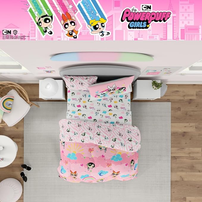 Franco Collectibles Powerpuff Girls Bedding 7 Piece Super Soft Comforter and Sheet Set with Sham, Queen, (100% Official Licensed Product)