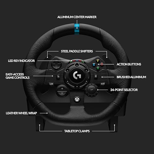 Logitech G923 Racing Wheel and Pedals for Xbox X|S, Xbox One and PC Featuring TRUEFORCE up to 1000 Hz Force Feedback, Responsive Pedal, Dual Clutch Launch Control, and Genuine Leather Wheel Cover