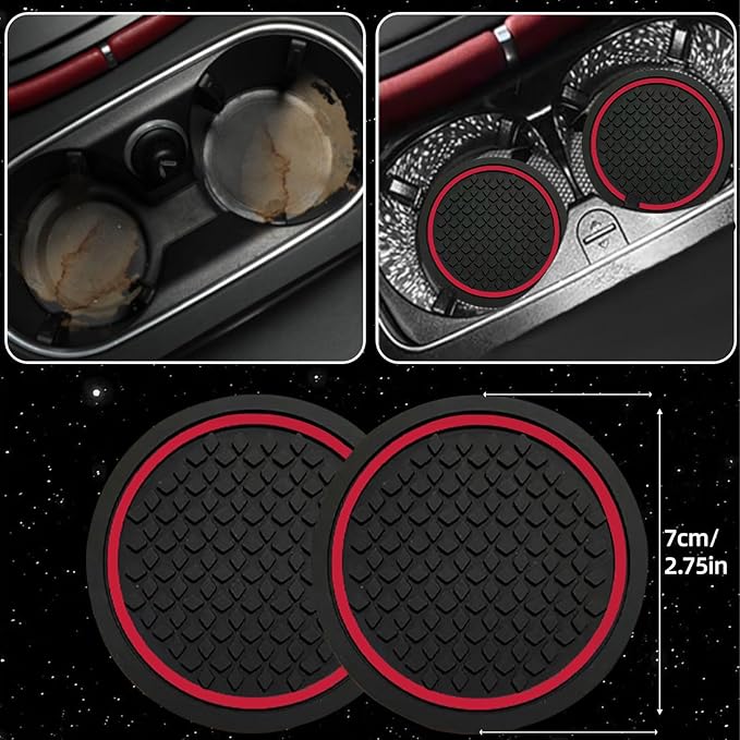 NBTEPEM 6 PCS Car Steering Wheel Cover Set, Microfiber Leather Steering Wheel Covers Universal 14.5-15 inch, Center Console Cover, Seat Belt Cushion, Cup Holder Coaster, Car Accessories Set Red