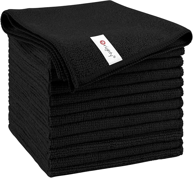 Orighty Microfiber Cleaning Cloth, 12 Pack Microfiber Towels for Cars, Highly Absorbent Car Cleaning Supplies, Lint Free Cloths Clean Rags for Car Care, House, Kitchen, 12x11 inch, Black