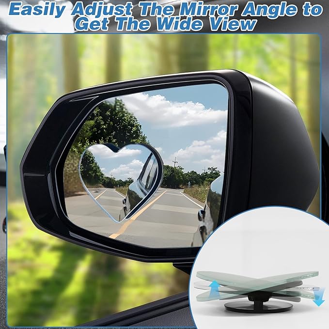 4Pcs Cars blind spot mirror Heart Shaped Car Side Mirror Car Accessories Adjustabe Angle Removable Wide Angle Convex RearView Mirror Enhanced Safety Universal Stick-On for Suvs Trucks Autos