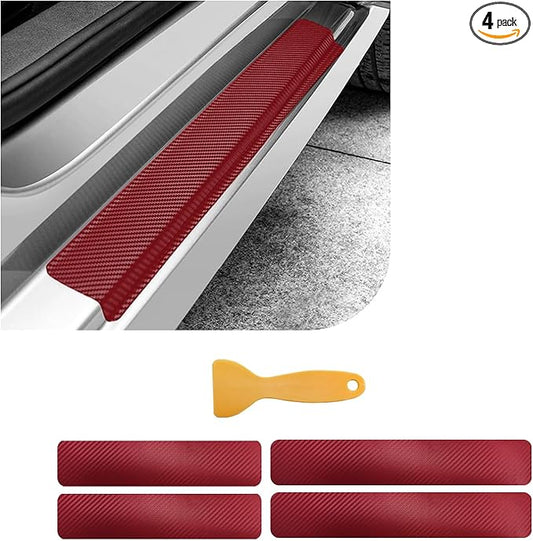 Dickno 4 PCS Car Door Sill Protector, 3D Carbon Fiber Auto Door Entry Edge Guard Protection Trim, Anti-Scratch Threshold Cover Strips, Sill Protection Sticker for Car SUV Truck (Red)