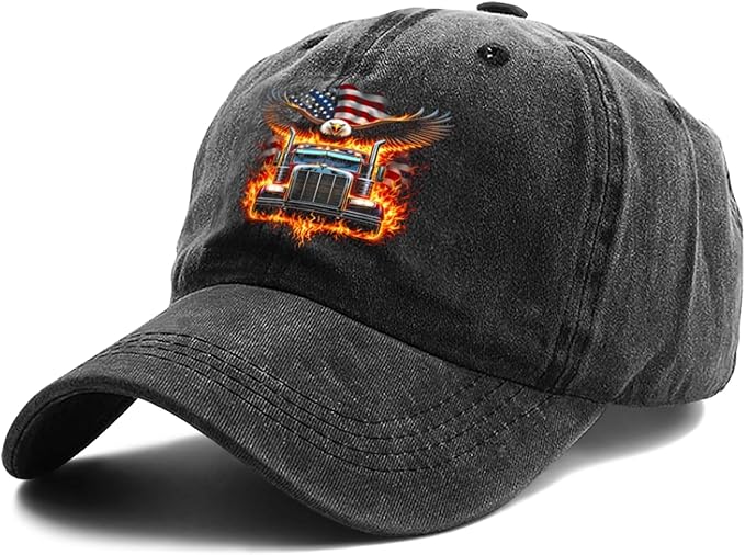 American Flag Semi Truck Driver 18 Wheeler Patriotic Trucker Vintage Baseball Cap Sun Hat Gifts Trucker Hat Women Dad Hat Black