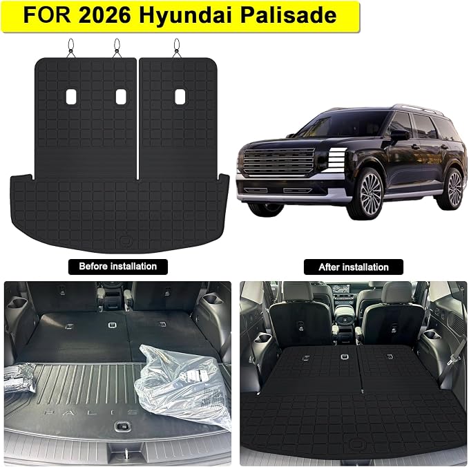 Cargo Liners for 2026 Hyundai Palisade & Backrest Mat,TPE All Weather Protection Trunk Mat Covering The Backrest Mat Accessories