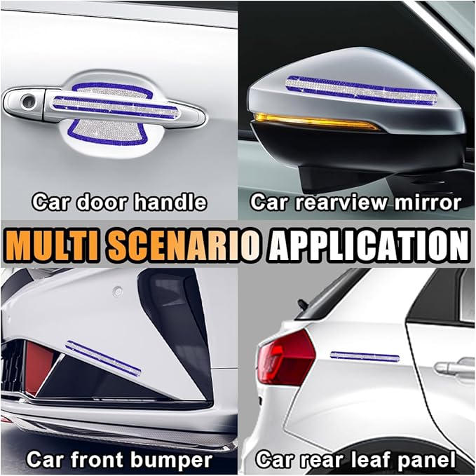 JOYCOURT 10PCS Bling Car Door Handle Anti-Scratch Sticker, Universal Car Doors Handles Protective Cover, Shiny Rhinestone Auto Decor Accessories for Women (Blue&White)