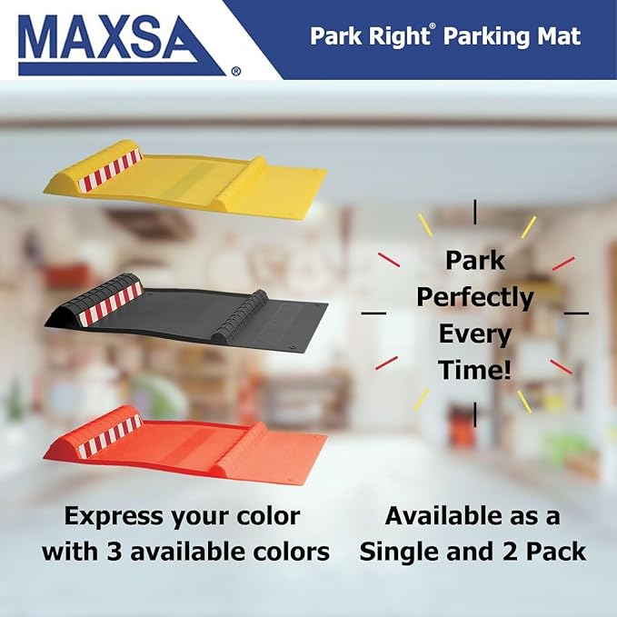 Maxsa 37356-2PK Park Right 21" x 11" x 2" Parking Mat, Yellow, Amazon Exclusive