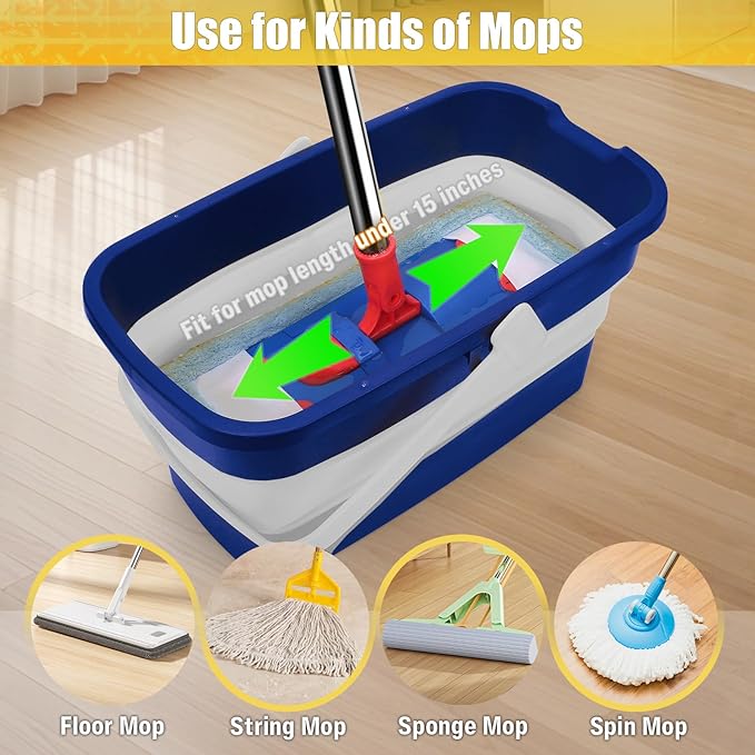 Collapsible Mop Bucket for Cleaning with Handle, Silicone Square Wash Bucket for Windows Cleaning Car Washing,Cleaning Supplies Organizer Plastic Water Bucket