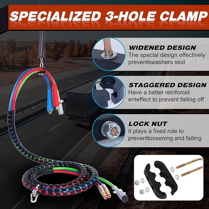 CheeMuii 20" Double Tender Spring Kit with 3in1 Hose Holder and 3-Hole Clamp Holder Heavy Duty Tender Spring for Semi Truck Air Lines Kit 2 Style Air Lines Holders for Semi Truck Trailer Tractor