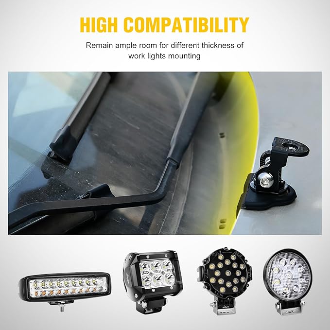 Nilight LED Light Bar Mounting Bracket 2PCS Universal Adjustable Pillar Hood Work Lamp Mount Clamp Holder for Off-Road Truck SUV, Black-2