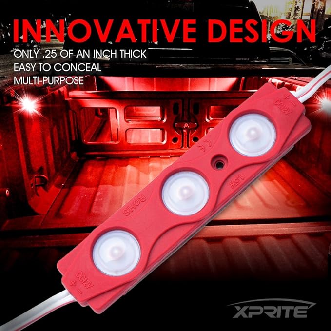 Xprite Red LED Truck Bed Light Kits Rock Lights with On/Off Switch, for Pickup Footwells, Running Boards, Cargo, Under Car, Tonneau Cover, Rail Lighting