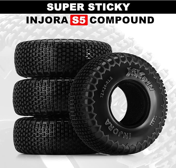 INJORA 1.3" XHX Pin Tires for TRX4M SCX24, 72 * 24mm, S5 Compound, 4PCs(T1321)
