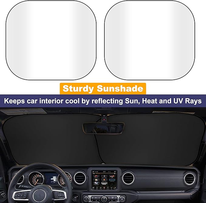 EcoNour 2-Piece Jeep Sunshade for Windshield Compatible with Wrangler JL JLU 2018–2025 & Gladiator 2020–2026, Foldable Sun Shade UV Block Heat Shield, Keeps Interior Cool, Upgraded Fit – (26"L x 18"W)