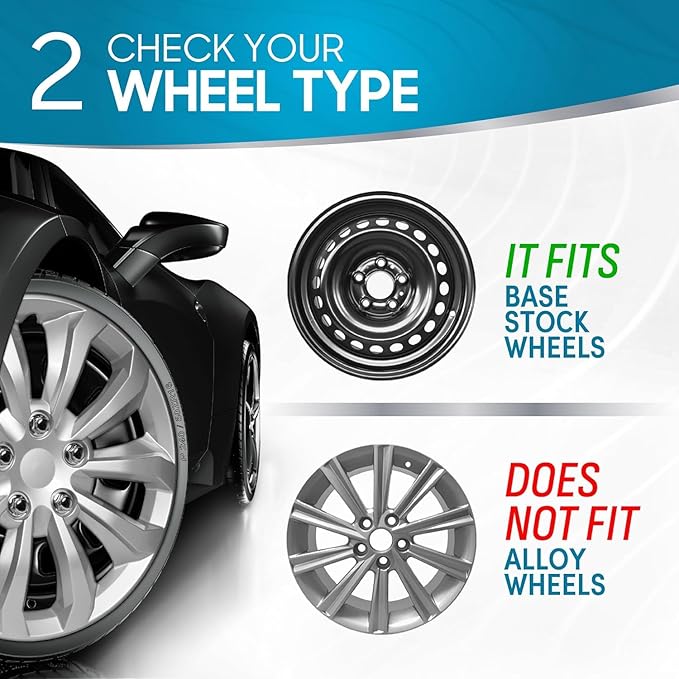 BDK Premium Replacement Hubcaps for Toyota Camry (Full Set of 4) - Fits 15" Rims, 6-Spoke Original Design, Hub Cap for Cars Direct OEM Replacement, Quick Snap-On Installation High Durability - 15 Inch