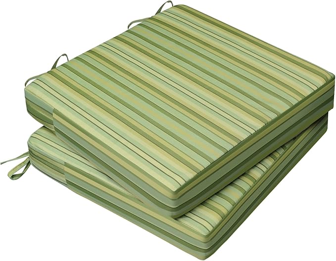 AAAAAcessories Outdoor Seat Cushions for Chairs, Waterproof, Fade-Resistant, 22" x 22" x 3", Patio Furniture Replacement Cushions, Set of 2, Mossy Forest Stripe