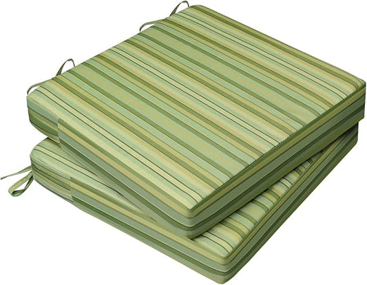 AAAAAcessories Outdoor Seat Cushions for Chairs, Waterproof, Fade-Resistant, 22" x 22" x 3", Patio Furniture Replacement Cushions, Set of 2, Mossy Forest Stripe
