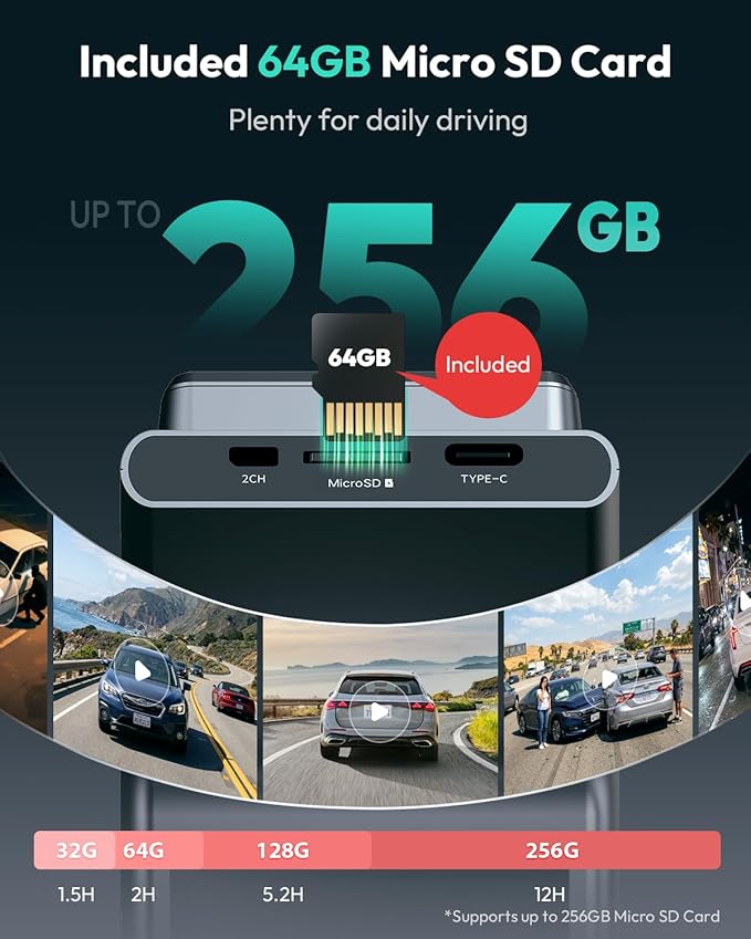 BOTSLAB G300 PLUS 4K DUAL Dash Cam Front and Rear [2026 Upgraded], STARVIS 2 Sensor, 64GB Card Included, Voice Control, 5GHz WiFi Dashcam Front and Rear Camera, GPS, WDR Night Vision, 24H Parking Mode