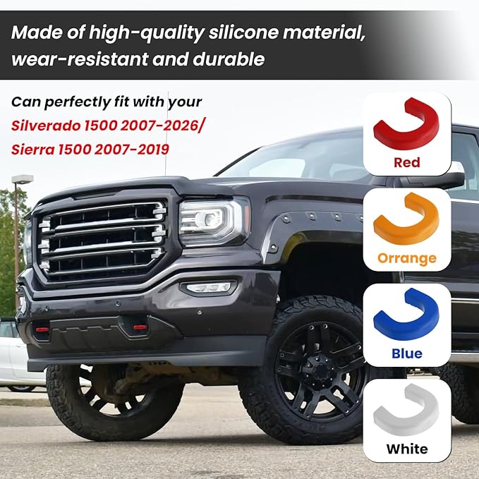 Extended Tow Hook Covers for Silverado 1500 2007-2026/GMC Sierra 1500 2007-2019, Front Tow Hooks Covers Compatible with Chevrolet Silverado 1500 Accessories Red (Not fit Verticle Tow Hooks)