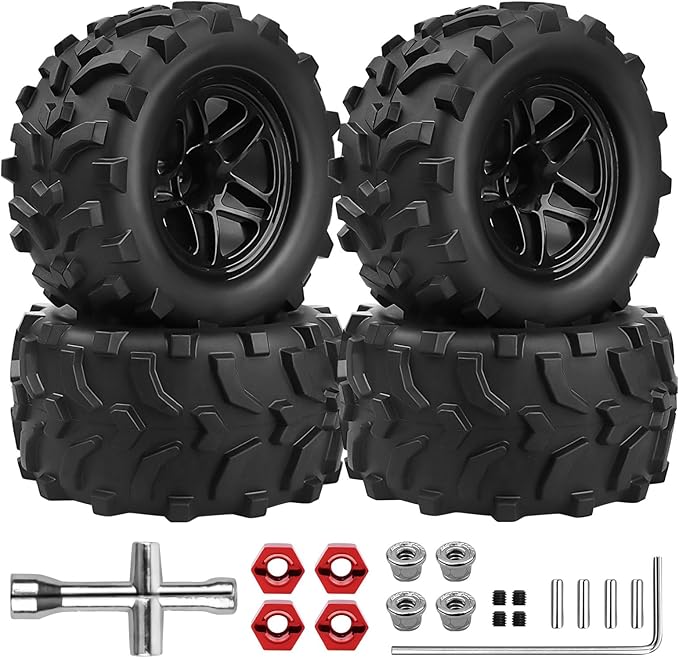 Hobbypark Pre-Glued RC Monster Truck Tires and Wheels for Arrma Granite Voltage MEGA 2WD 4X4 V3 3S BLX Brushless 1/10 Big Rock,Set of 4…
