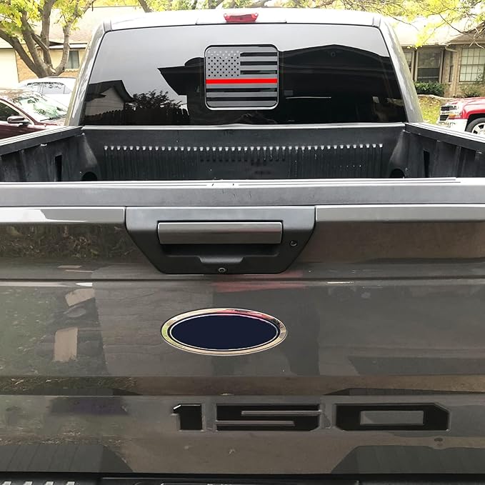 Xinghe for Ford F150 F250 F350 2015-2026, Rear Middle Window American Flag Decals, Matte Black USA Flag Decal for Truck Back Window, for Ford Raptor 2015-2026 Accessories (Redline)