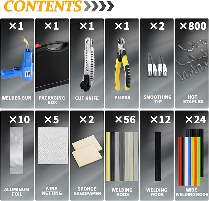 220W Plastic Welder,Plastic Welding Kit Car Bumper Repair 1000pcs Hot Staples & 92pcs 7 Types of Welding Plastic Welding Rods for Car Bumper Plastic Crack Repair (Blue)