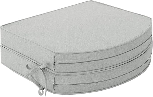 Outdoor Chair Cushions, Fade-Resistant & Water-Resistant, D Shaped Patio Furniture Seat Chair Pads Replacement with Ties, Non-Slip Bottom, Removable Cover, Set of 2, 18.5 x 16 Inch, Light Grey