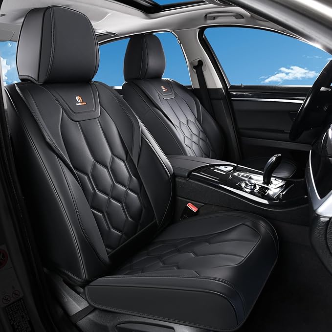 Huidasource Seat Covers Full Set, Universal Fit for Most Cars SUVs Trucks, Full Coverage Leather Car Seat Cover, Airbag, Cupholder Compatible, Seat Function Retain, Velcro Adjustable, Black