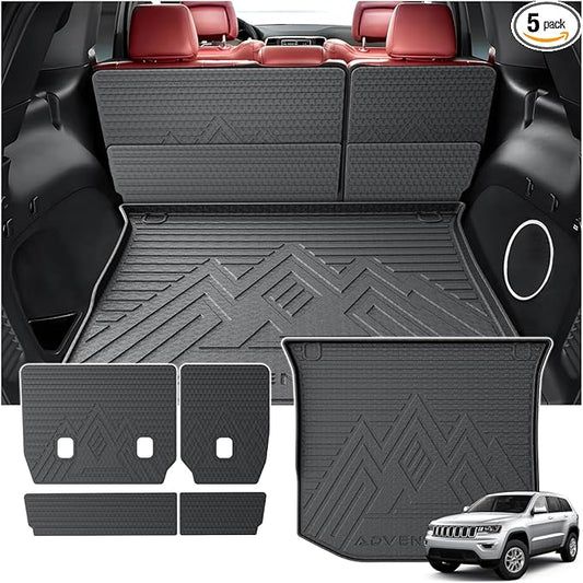KUST Trunk Cargo Mat for Jeep Grand Cherokee 2011-2021, TPE Rubber Trunk Liner with Backrest Mat for Grand Cherokee Accessories All Weather Back Seat Protector Rear Cargo Liner Raised Edge