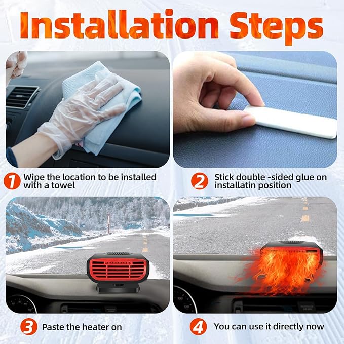 Car Heater, 12V 150W 2-in-1 Defroster Defogger, Portable Heating and Cooling Fan for Windshield, Plug in Cigarette Lighter for Car, Vehicle, Truck, Van