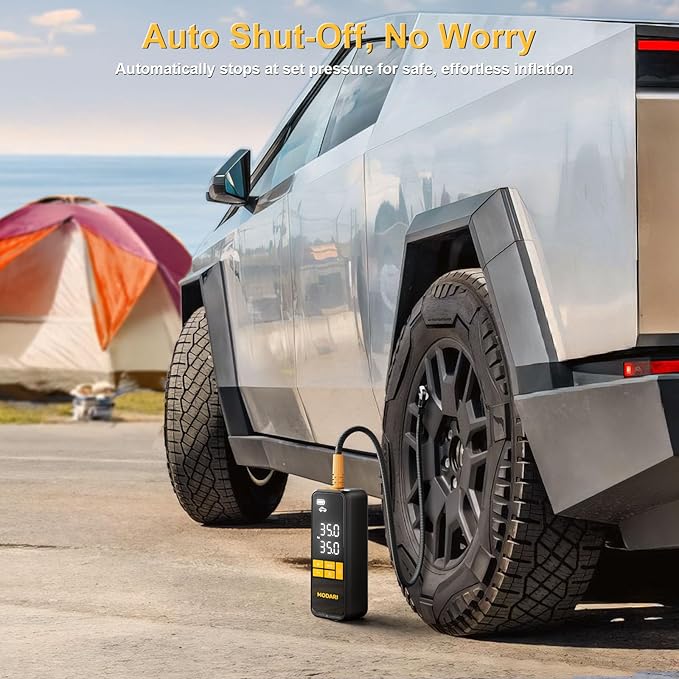 Tire Inflator Portable Air Compressor - 4X Faster 160 PSI Portable Air Pump for Cars - Cordless Tire Inflators with Gauge - Portable Tire Inflator for Car, Pickup, Bike and More (Yellow Black)