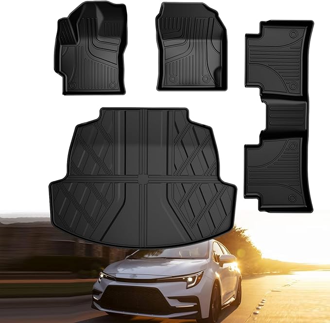 Floor Mats & Cargo Liners Compatible with 2020-2026 Toyota Corolla Sedan Floor Mats & Trunk Mat Set, All Weather TPE Floor Liners Cargo Mats (Not fit Hatchback Model)