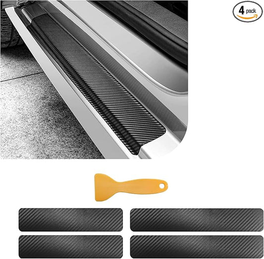 Dickno 4 PCS Car Door Sill Protector, 5D Carbon Fiber Auto Door Entry Edge Guard Protection Trim, Anti-Scratch Threshold Cover Strips, Sill Protection Sticker for Car SUV Truck (Black)