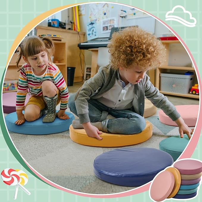Juexica 8 Pcs Extra Thick Flexible Seating Floor Cushion Assorted Colored Floor Pillow Classroom Seat Cushion Soft Classroom Seating for Kid Learning(Morandi Color,13.8 x 13.8 x 2 Inch,Round)
