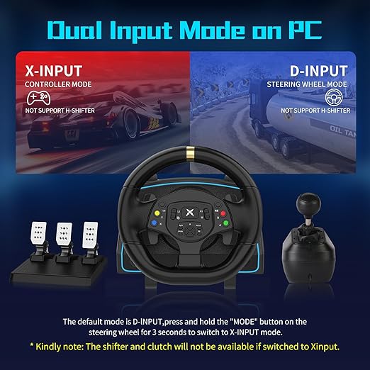 NBCP Gaming Steering Wheel with Pedals and Shifter -1080° Racing Wheel, Sensitivity Adjustment,Angle Locking,Double Vibration, Hall Effect Pedal, 6-Speed H-Pattern Shifter- Steering Wheel for PC, PS3