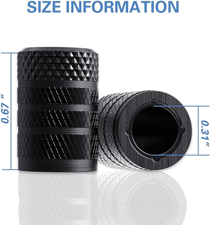 CKAuto Tire Valve Stem Caps, Black, 4 pcs/Pack, Anodized Aluminum Tire Valve Cap Set, Corrosion Resistant, Universal Stem Covers for Cars Trucks Motorcycles SUVs and Bikes