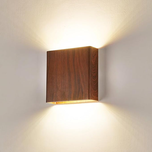 Walnut Wood Grain Indoor Outdoor Up and Down Wall Sconce, 5%-100% Dimmable 18W, 5CCT (2700K-5000K), Modern Lighting for Living Room/Porch, CRI90+, 120V-277V, ETL FCC Certified