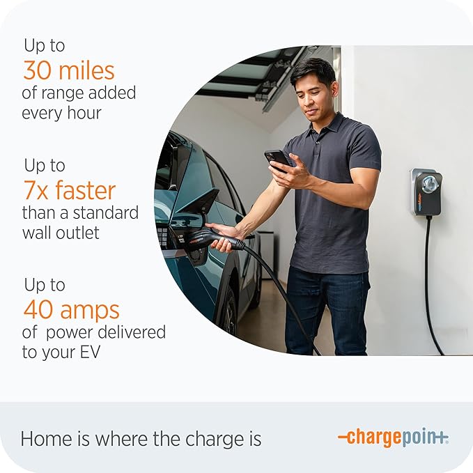ChargePoint HomeFlex Level 2 EV Charger J1772 - Fast Smart Battery Power Charging at Home for Electric Automobile Vehicles - NEMA 14-50 Plug for Electric Car