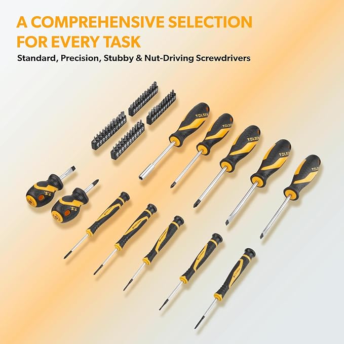 TOLSEN Tool Set Home Mechanic Tool Kit, Screwdriver,Hammer, Ratchet, Drill Bits,Hex Key,Tape Measure,Toolbox Storage Case, Hand Household Tool Set for College,Starter,Beginner