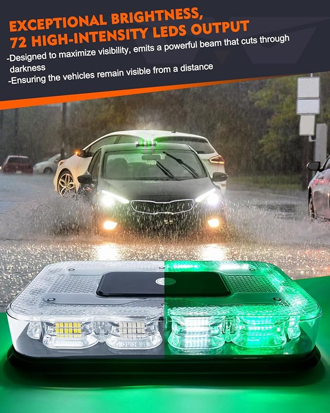 LUMENIX LED Roof Top Strobe Beacon Light Bar Rooftop Security Warning Emergency Flashing Plow Lights for Construction Vehicles Tow Commercial Trucks Postal Cars Snowplow - Green White