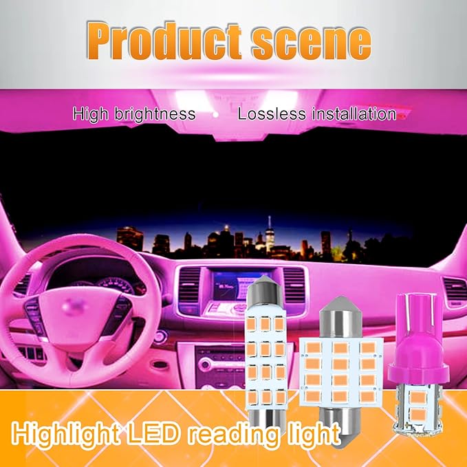 YOGEIER Car LED Bulb, Pink, 24 Sets, Compatible with All Vehicles, Wide Range of Applications, Easy Installation