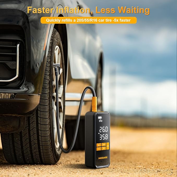 Tire Inflator Portable Air Compressor - 4X Faster 160 PSI Portable Air Pump for Cars - Cordless Tire Inflators with Gauge - Portable Tire Inflator for Car, Pickup, Bike and More (Yellow Black)