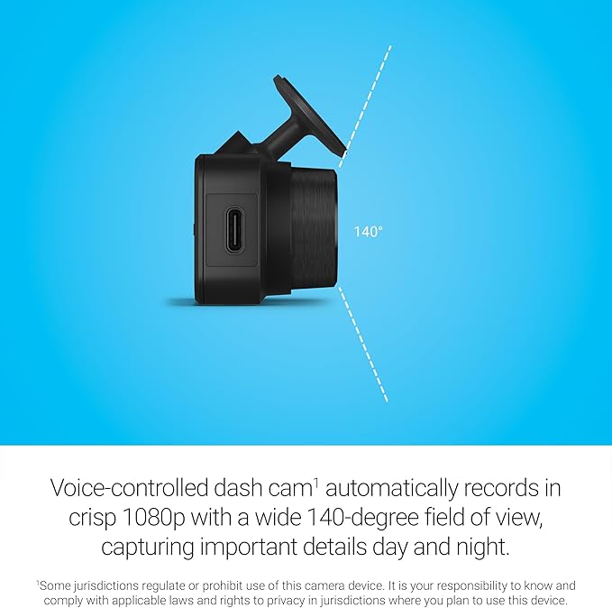 Garmin Dash Cam™ Mini 3, Ultracompact 1080p HD Dash Cam with a 140-degree Field of View, Built in Clarity™ Polarizer, Voice Controlled, Automatic Recording (Renewed)