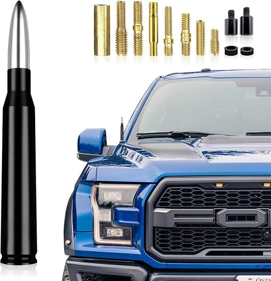 Ajxn 1 PC Car Truck Bullet Antenna, Auto Antenna Mast, Suitable for GM Chevy Silverado 1500 2500 3500 HD Avalanche GMC Sierra 1500 2500 3500 Denali Heavy Duty Pickup Trucks Accessories (Splice Silver)