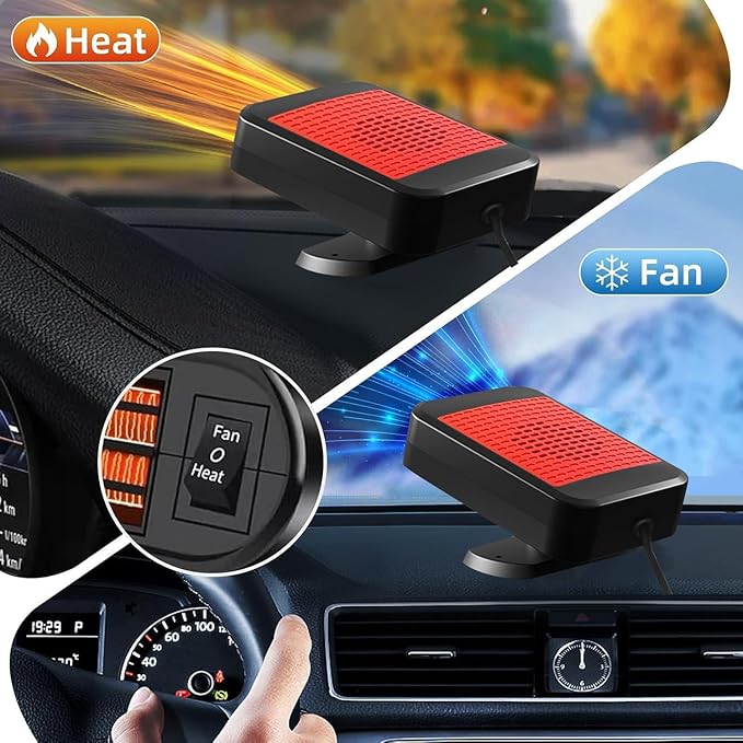 Portable Car Heaters for Vehicle,12V Car Heater that Plugs into Cigarette Lighter,200W Fast Heating Car Defroster Defogger 360° Rotatable 2 in 1 Heating & Cooling (Red)